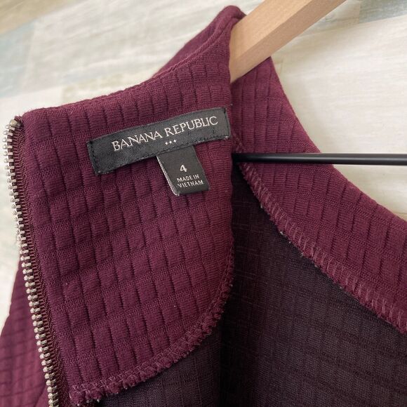 Banana Republic Textured Ponte Fit & Flare Knit Dress Purple Stretch Womens 4 - Picture 6 of 7
